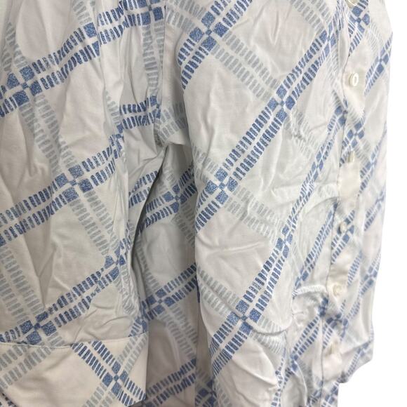 Chicos No Iron Stretch Button Up 3/4 Sleeve Cotton Blue White Shirt 2P/ 12/ 14 - Picture 3 of 16